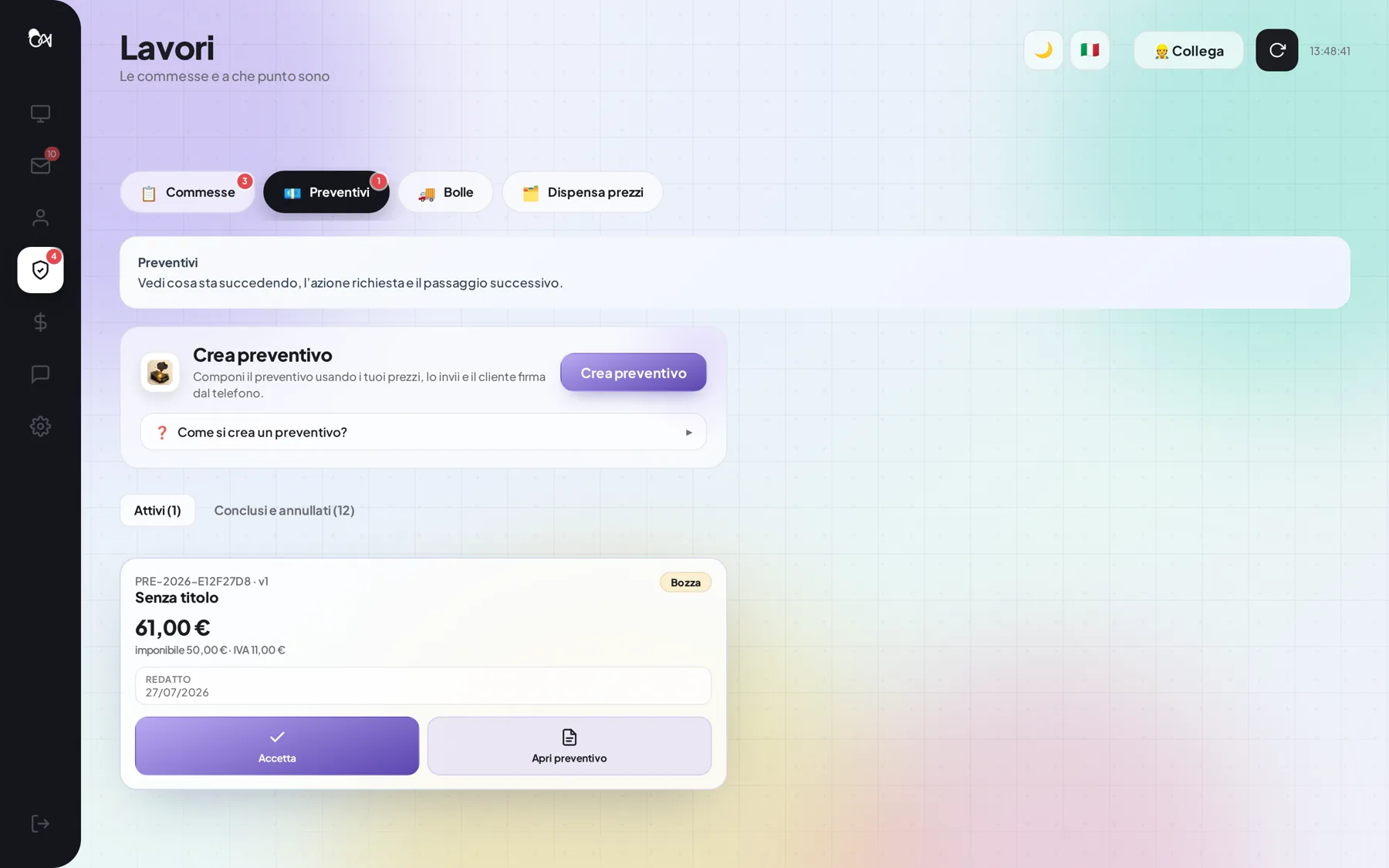 I preventivi in dashboard, con la creazione guidata
